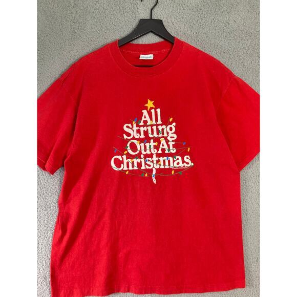 Vintage 90s‎ Christmas Graphic T-Shirt Red Unisex XL All Strung Out - Picture 5 of 9
